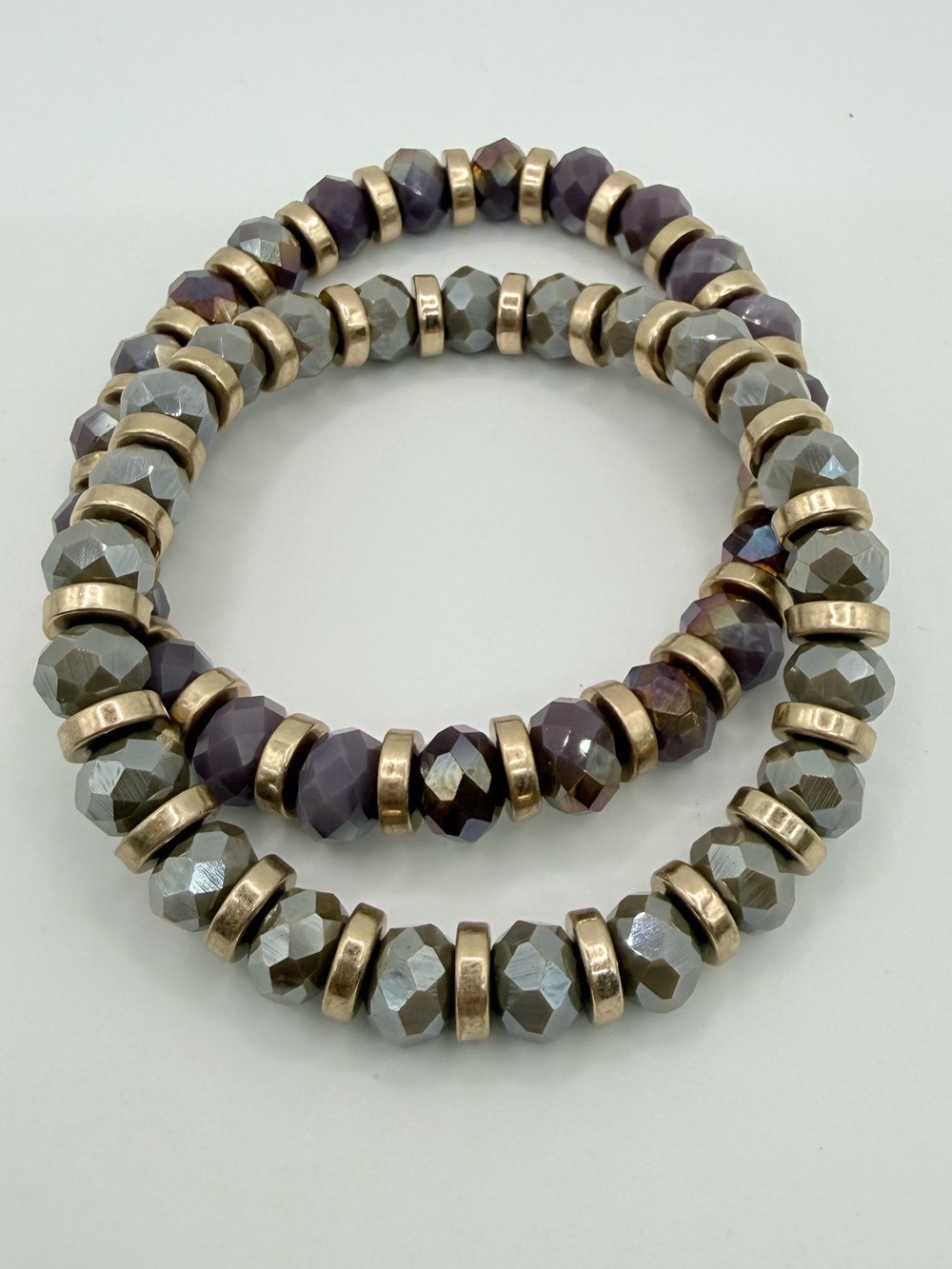 Park Lane Spice Bracelet Set of 2 Purple Gray Gold Tone Stretch Beaded - Picture 3 of 3